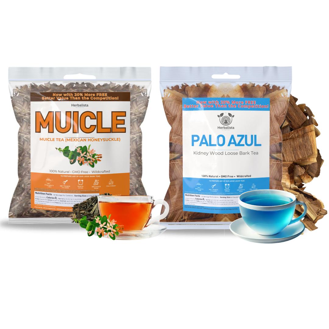 VIRAL 2 Pack Bundle - Muicle Tea + Palo Azul Tea - 5 oz (141g Each) - Te Sangre De Cristo + Kidney Wood - 100% Natural, Vegan, Non-GMO:, Infusiones Naturales, Caffeine-Free Loose Leaf Tree - Traditional