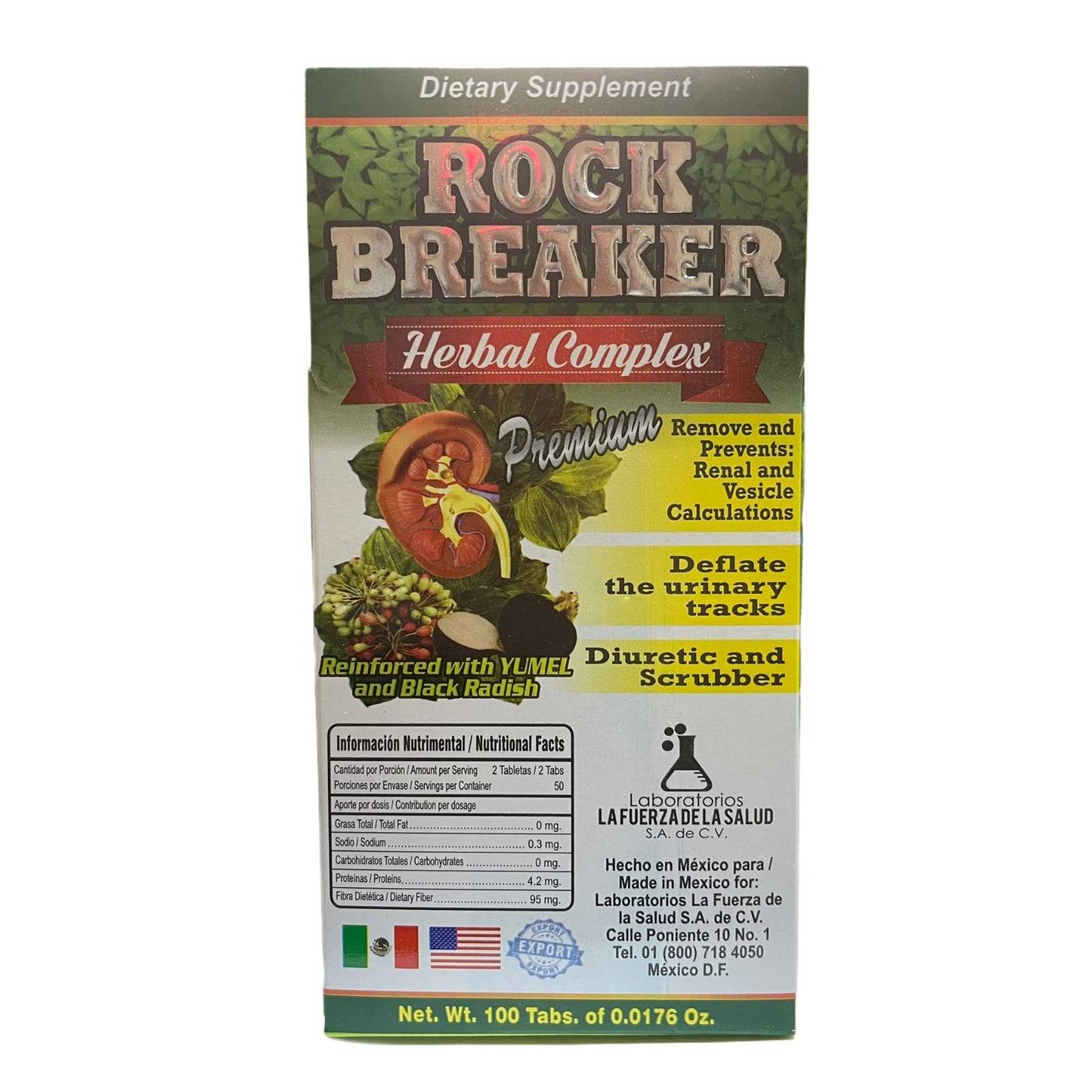 Rompe Piedras Reforzado con Yumel y Rabano Negro (Black Radish) Net Content.100 Tabs