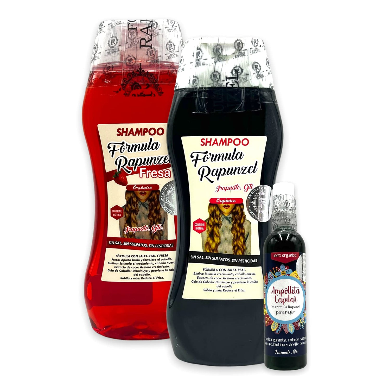 New Curves Kit - 3 in 1 Formula Rapunzel Bundle | r Herbal Shampoo (16.9oz) + Ampolleta Capilar + Strawberry Shampoo (16.9oz)