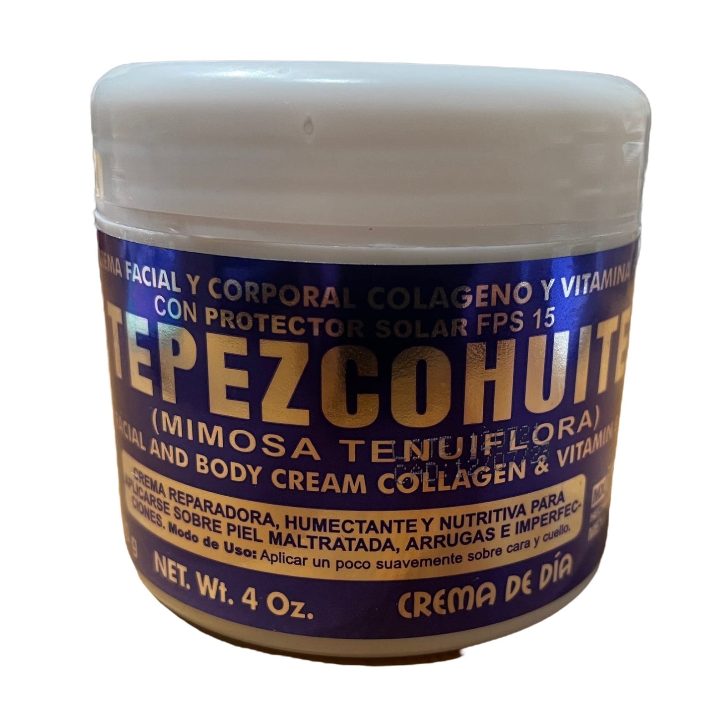 Del Indio Papago TEPEZCOHUITE 120g SKIN CREAM COLLAGEN & VITAMIN E SUNSCREEN SPF-15 White