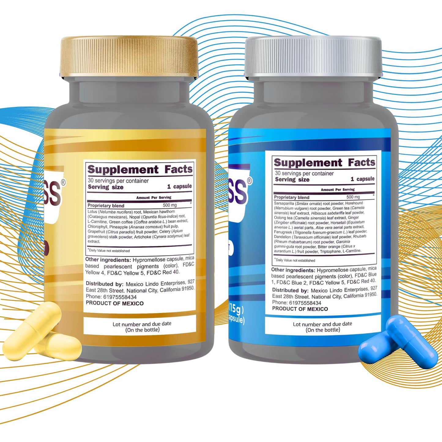 YERBERO Bypass BPRI Gold & Blue Capsules Bundle - 100% Natural - Includes Bpri Gold (30 Caps, 500mg Morning Boost) & Bpri Blue (30 Caps, 500mg Balanced Support) - Premium Natural Ingredients.