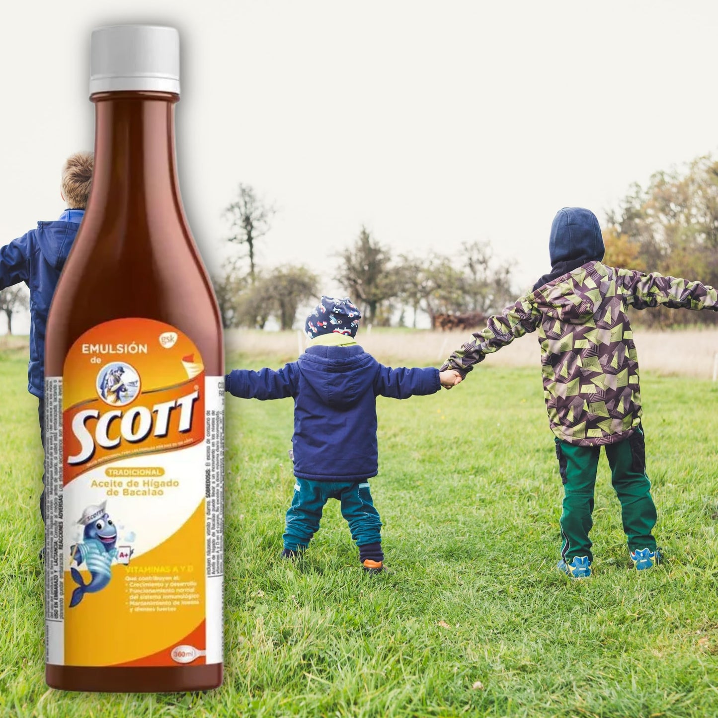 Emulsion de Scott Aceite de hígado de bacalao sabor tradicional Pack de 2 de 6.1 fl oz - 180 ml - con vitamina A y Calcio, suplemento dietético para niños, despensa Colombiana