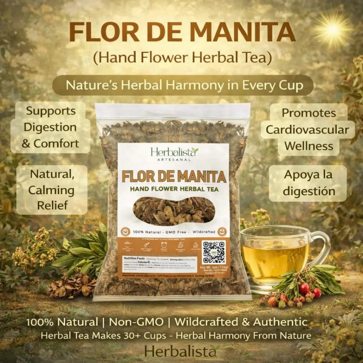 Flor de Manita Loose Leaf Herbal Tea 4 oz (113g) - 1 Pack