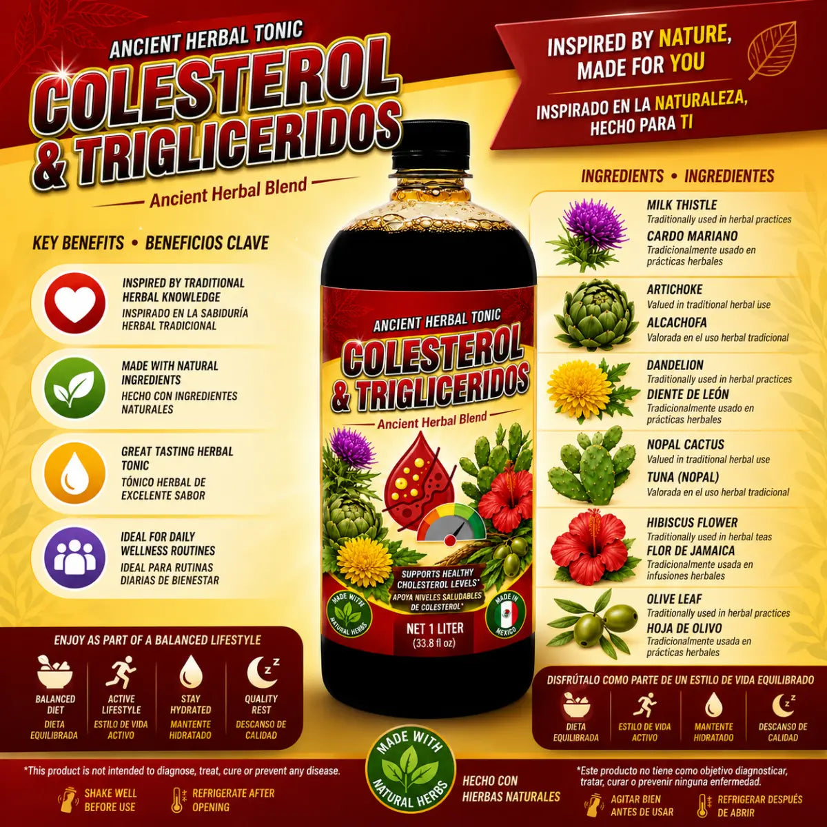 Colesterol & Trigliceridos Herbal Tonic 1L (33.3 fl oz)