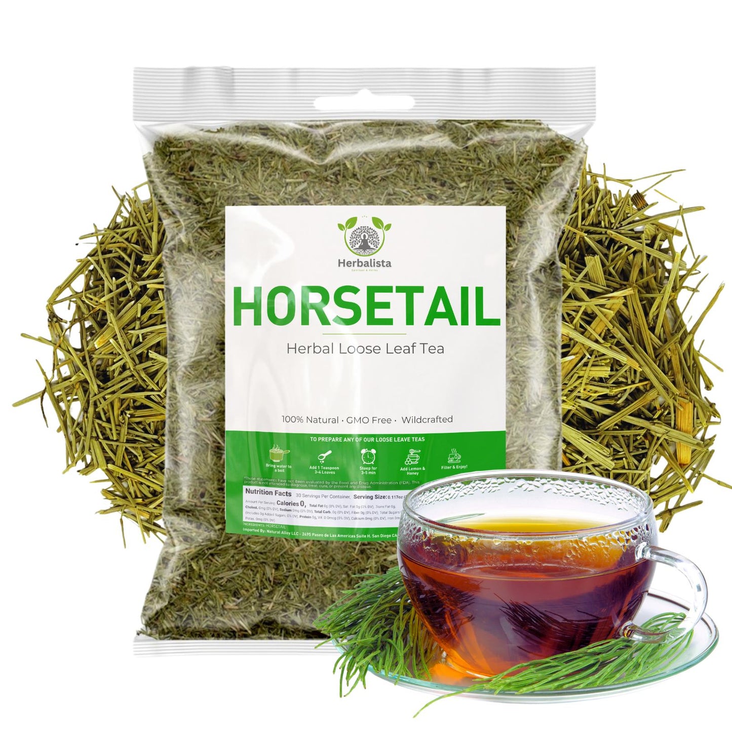 Herbalista Premium Loose Horsetail Tea 4 oz (113g) | 100% Natural Cola de Caballo Herbal Tea | Shave Grass | Makes 50-60+ Cups