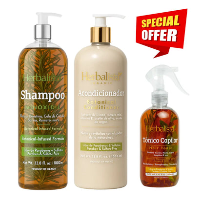 Herbalista 3 Pack Shampoo Minoxidil & Conditioner 1000ml + Hair Tonic