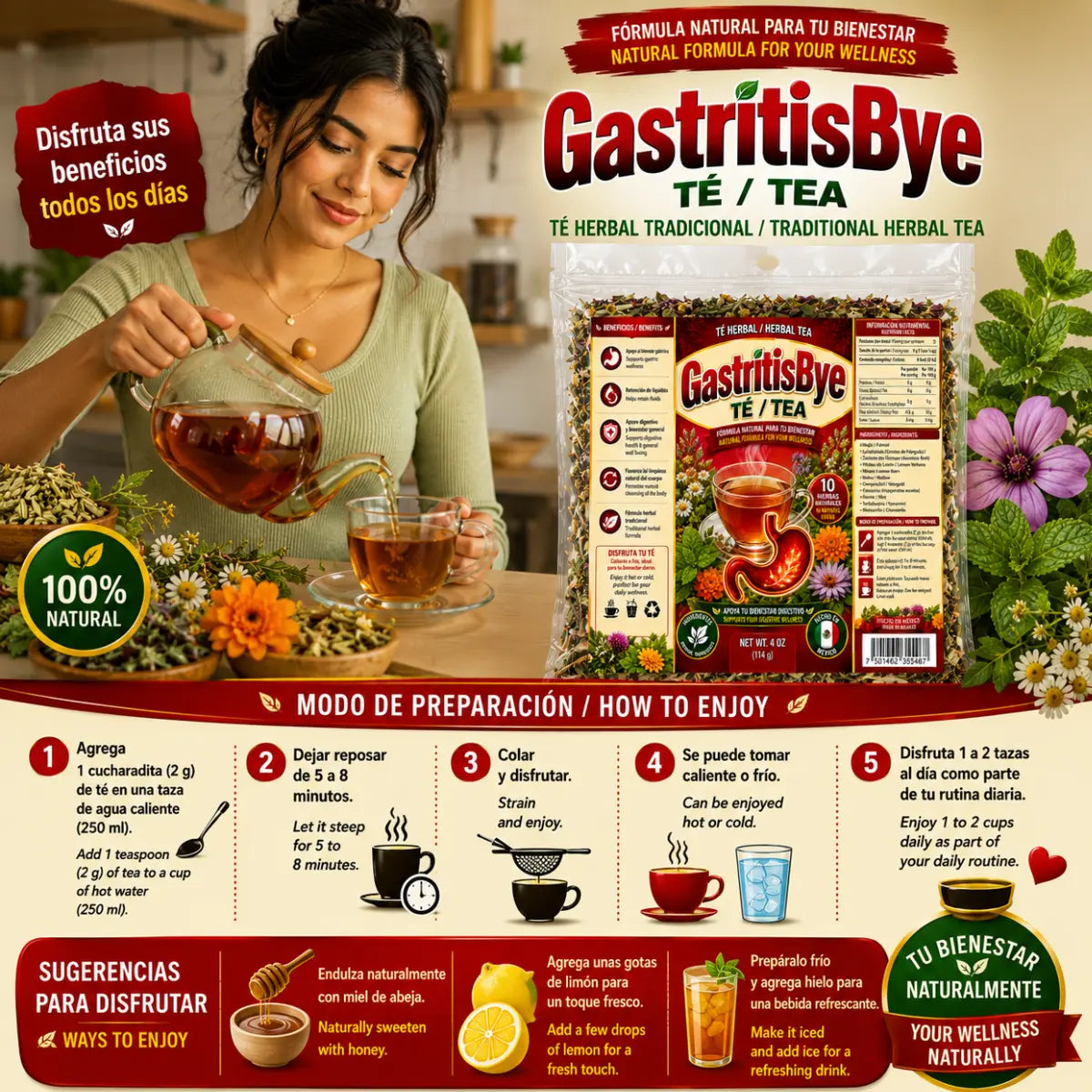 Gastritis BYE Herbal Compuesto Tea 4oz