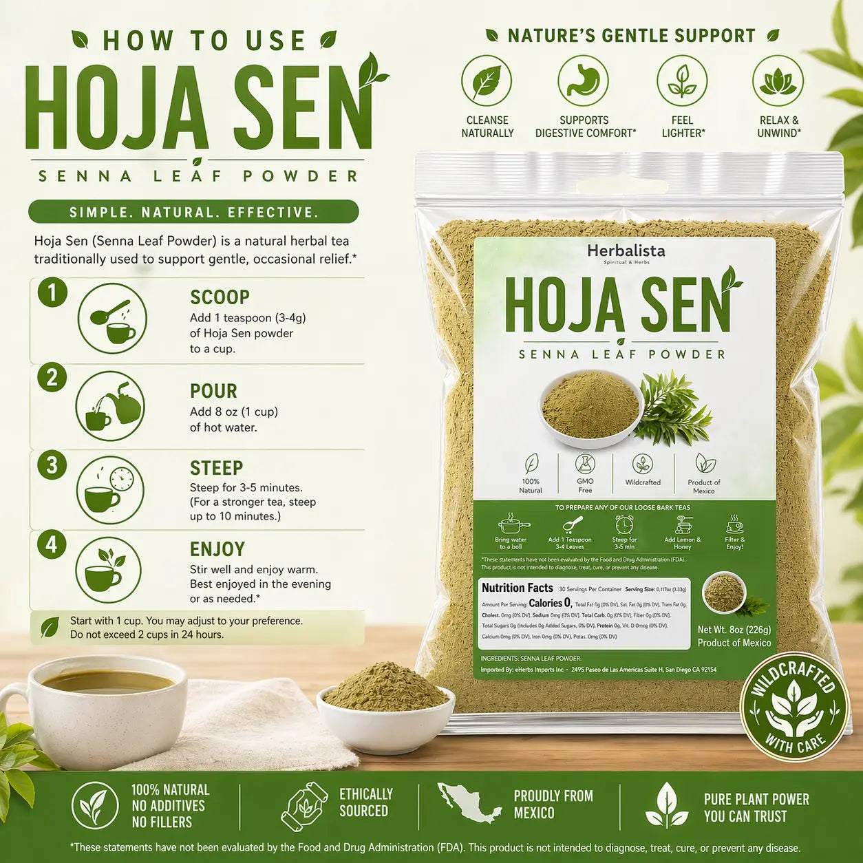 Hoja Sen Polvo (Senna Leaf Powder ) - 8oz (226g)