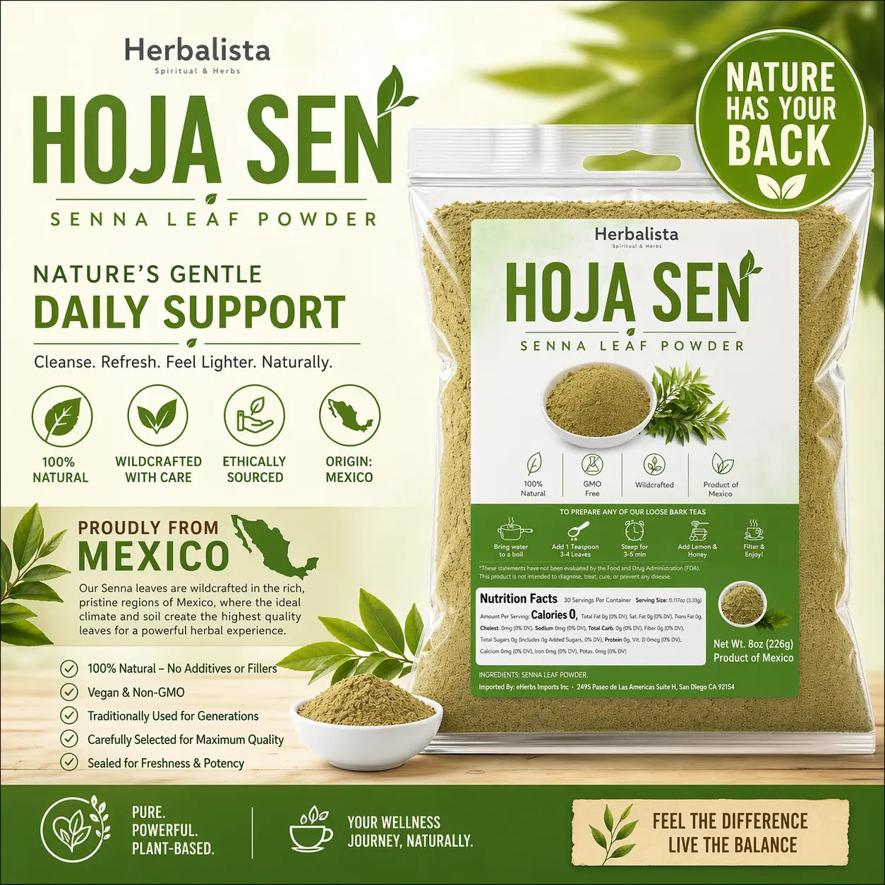 Hoja Sen Polvo (Senna Leaf Powder ) - 8oz (226g)