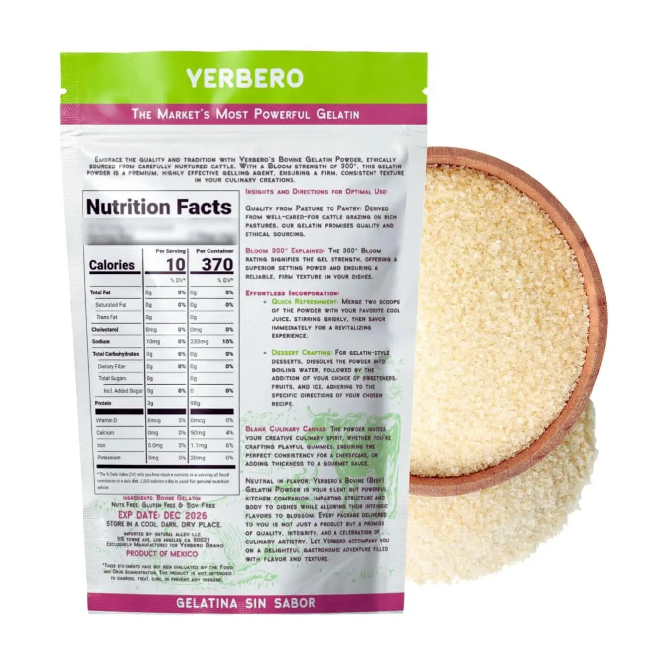 Yerbero Unflavored 300° Bloom Beef Gelatin Powder 8oz (226g)