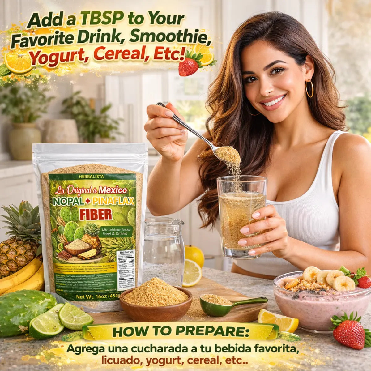 Nopal + Pinaflax Daily Fiber Powder 16oz (454g)