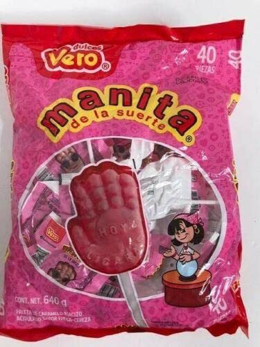 Vero Manita Paletas Strawberry & Cherry Flavored Lollipop (40 Count Bag) - Individually Wrapped Lollipops - Mexican Candy - Paletas Mexicanas Sabor Fresa