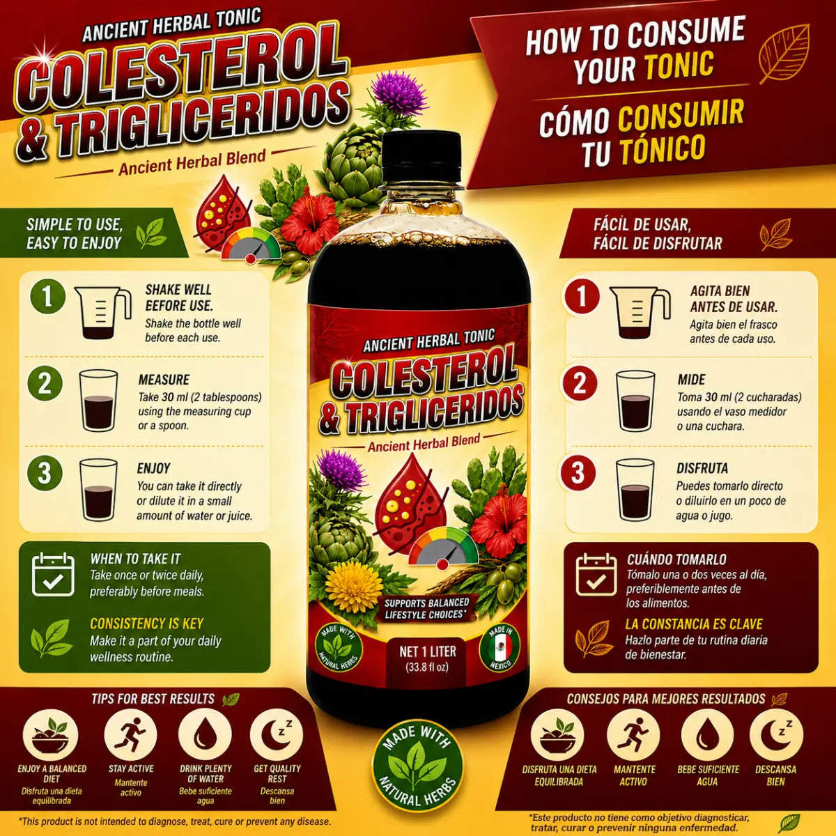 Colesterol & Trigliceridos Herbal Tonic 1L (33.3 fl oz)