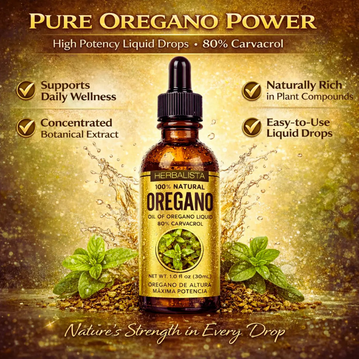 Aceite de Orégano 30ml (1.01oz) – 80% Carvacrol