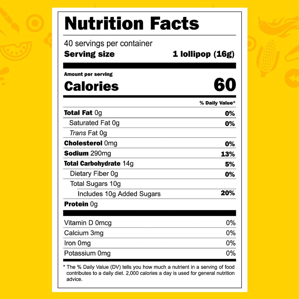 Vero Mango Lollipops Coated with Chili Powder, Hot and Sweet Candy Treat, Artificially Flavored, Net Wt. 1.39 Pound, 40 Count Bag