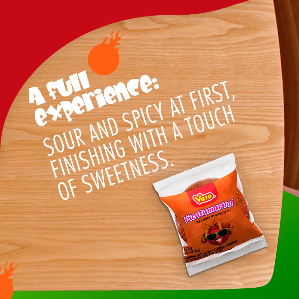 Vero PicaTamarind - Tamarind Flavor Chewy Gummy Treats Coated With Chili Powder & Sugar 100 Pieces (5.15 Oz) - Mexican Candy - Individually Wrapped Gummies for Halloween, Piñatas, and More