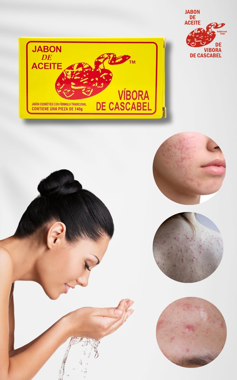 Jabón De Aceite de Vibora de cascabel (140g) + Foaming Wash Face & body (Jabón Líquido espumoso Para cara y Cuerpo) 150 ml Ayuda con imperfecciones en la piel ORIGINAL