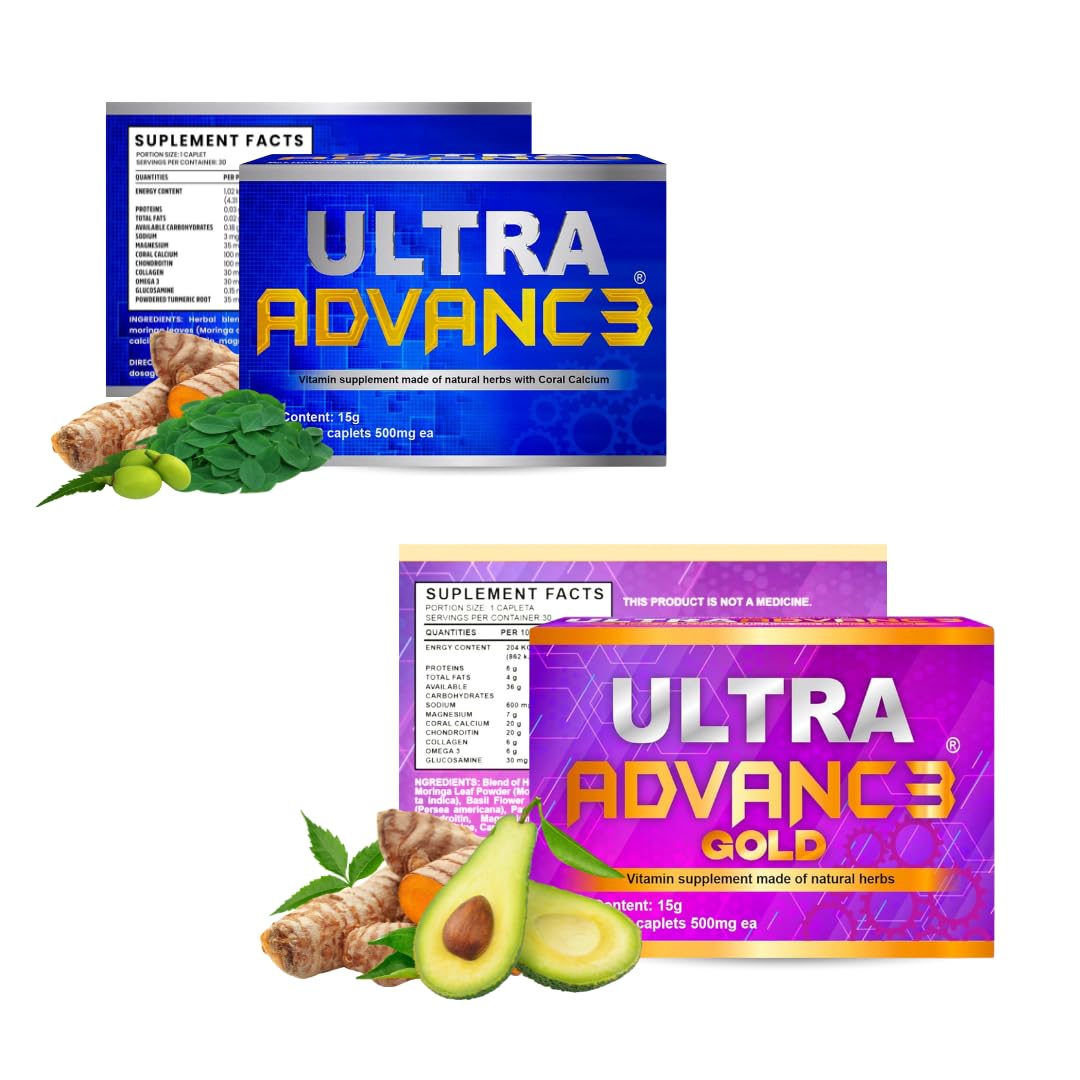 Ultra Advance Gold + Blue Duo - Original & Ultimate Formulas | Omega-3, Turmeric, Glucosamine & Chondroitin | Vegan, Non-GMO, 2 Boxes (60 Capsules Total)