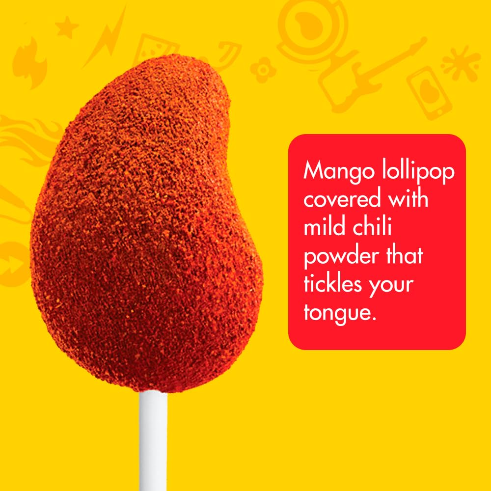 Vero Mango Lollipops Coated with Chili Powder, Hot and Sweet Candy Treat, Artificially Flavored, Net Wt. 1.39 Pound, 40 Count Bag