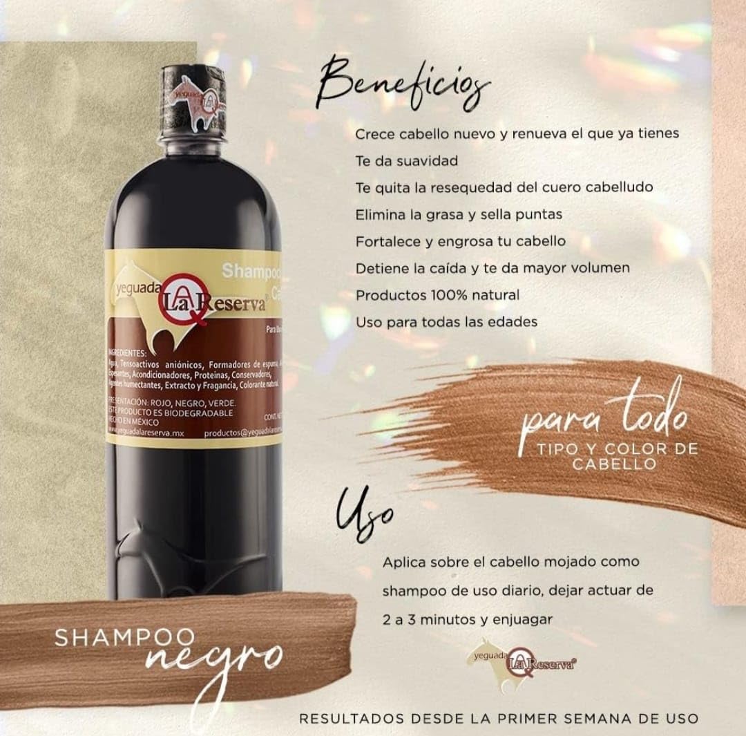 Yeguada La Reserva Shampoo de Caballo Negro para Cabello Fuerte, Sano y Hermoso (botella de 1 litro, color oscuro)