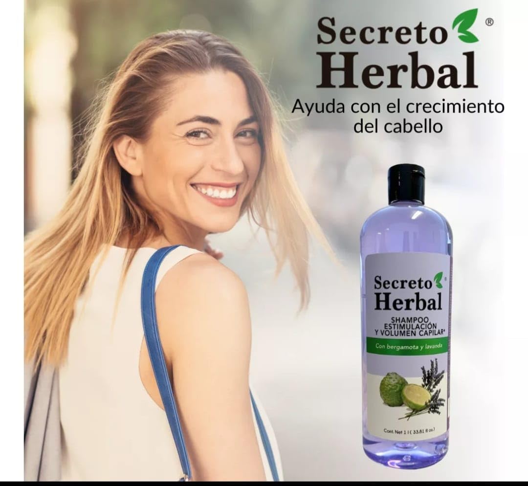Secreto Herbal ESTIMULACION Y VOLUMEN CAPILAR bergamota y lavanda, 33.81 Fl Oz (Pack of 1) (1L, SHAMPOO BERGAMOTA Y LAVANDA)