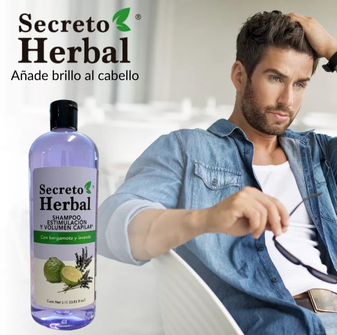 Secreto Herbal ESTIMULACION Y VOLUMEN CAPILAR bergamota y lavanda, 33.81 Fl Oz (Pack of 1) (1L, SHAMPOO BERGAMOTA Y LAVANDA)
