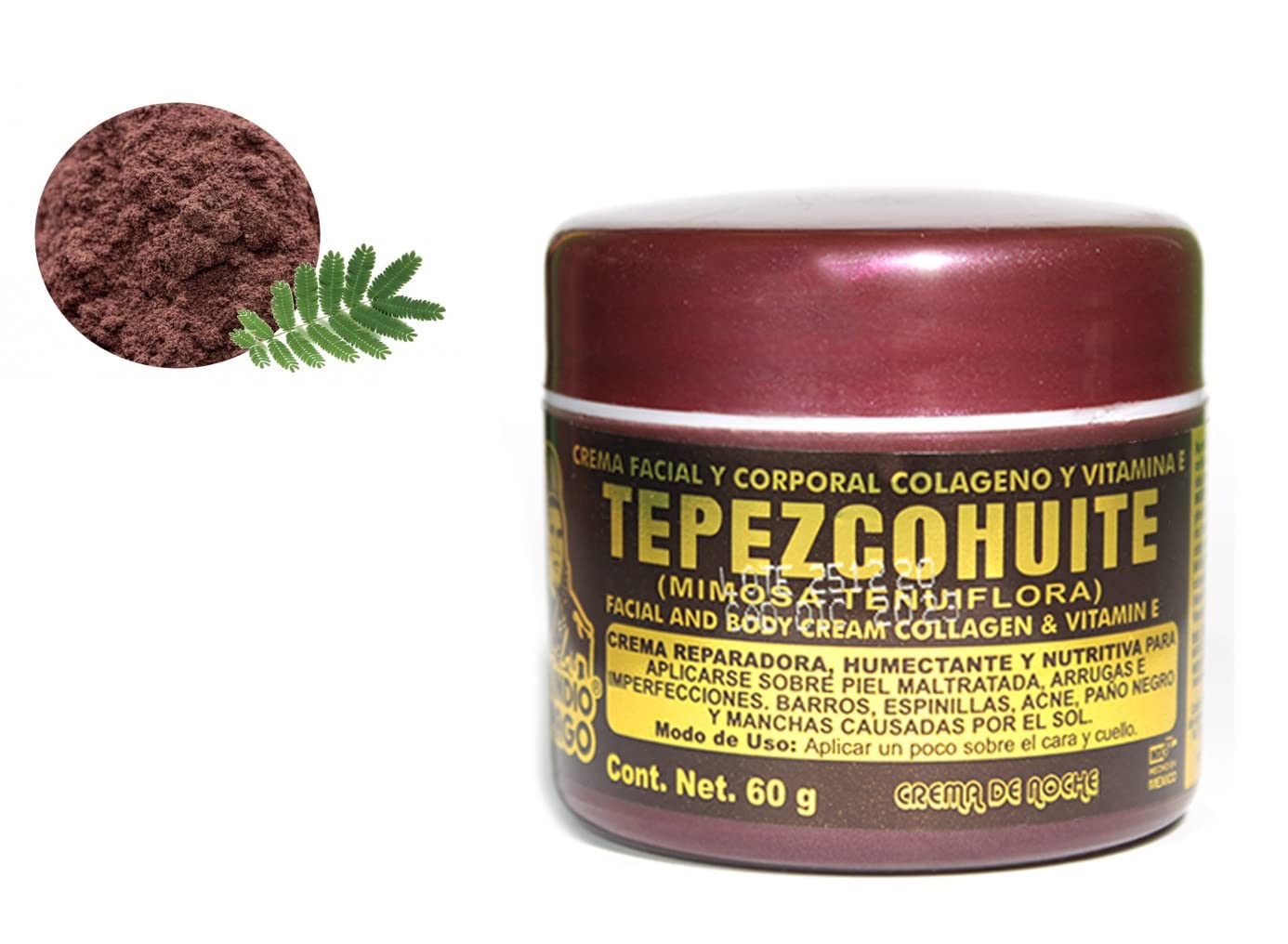 DEL INDIO PAPAGO Tepezcohuite Night Facial Skin Cream 60g / 2.02 Fl Oz + Neutral Soap with Tepezcohuite 125g - Mexican Beauty - For All Skin Types - Nourishes - Softens - Paraben Free - Bundle