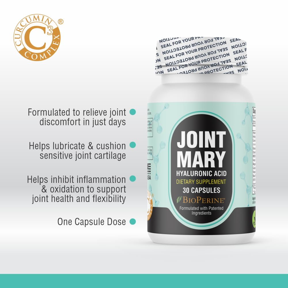 JOINT MARY Hyaluronic Acid Supplement– Advanced Joint Support with Hydrolyzed Collagen, Turmeric, Glucosamine, MSM, Vitamin C – 30 Capsules
