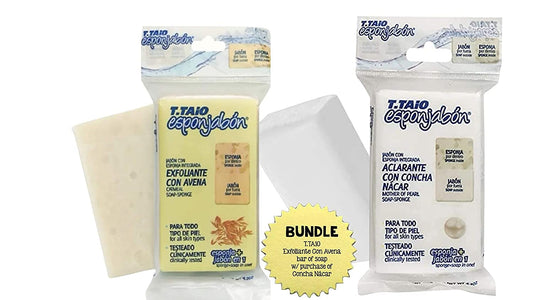 T.Taio Esponjabon con Concha Nácar + Exfoliante Con Avena 2 Pack Bundle (Mother of Pearl + Oat Soap-Sponge) (Limited Edition)