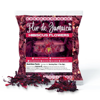 Yerbero - Whole Dried Premium Hibiscus Flowers 4oz (114g) | Hibiscus Tea | Flor De Jamaica Para Aguas Frescas | For Tea Enjoy Hot or Cold | Triple Wash, 100% Natural, From Mexico.