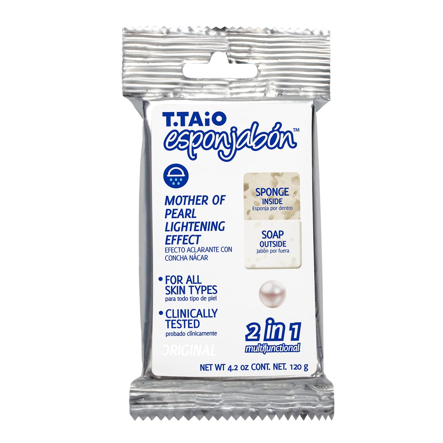 EsponJabon Mother of Pearl, Lightening Effect, Sponge Inside, Soap Outside, Multifunctional