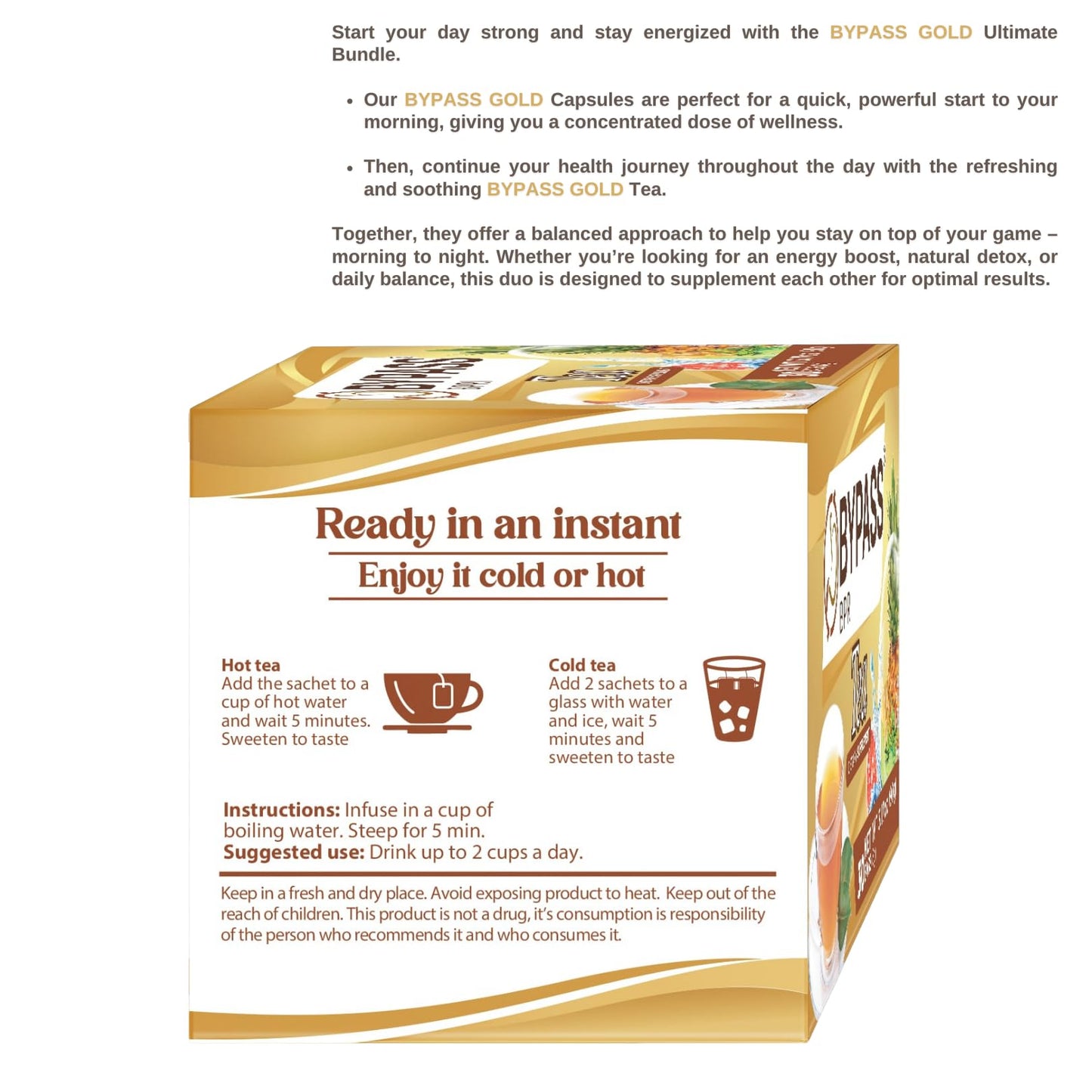 Bypass Bpri - Herbal Tea 30 Tea Bags 0.11oz (3g) | Net Wt. 3.2oz | Tea Based Lotus, Nopal, Green Coffee, Pineapple, Grapefruit.