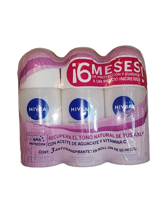 Nivea ROLL-ON ANTITRANSPIRANTE ACLARADO NATURAL 3 PACK 0.33 Fl Oz (Pack of 3) 1 Fl Oz 3.4 fl Oz