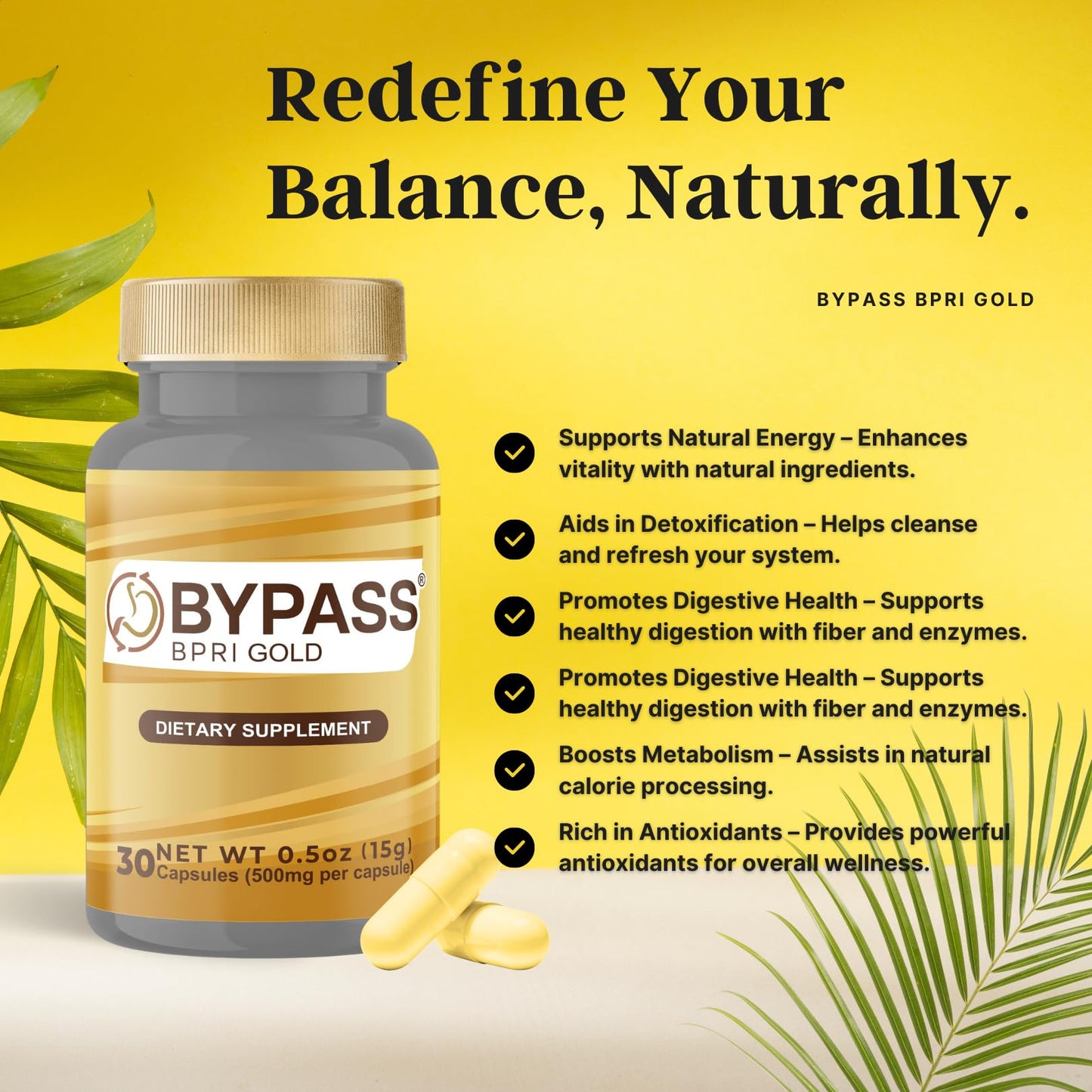 YERBERO Bypass BPRI Gold & Blue Capsules Bundle - 100% Natural - Includes Bpri Gold (30 Caps, 500mg Morning Boost) & Bpri Blue (30 Caps, 500mg Balanced Support) - Premium Natural Ingredients.