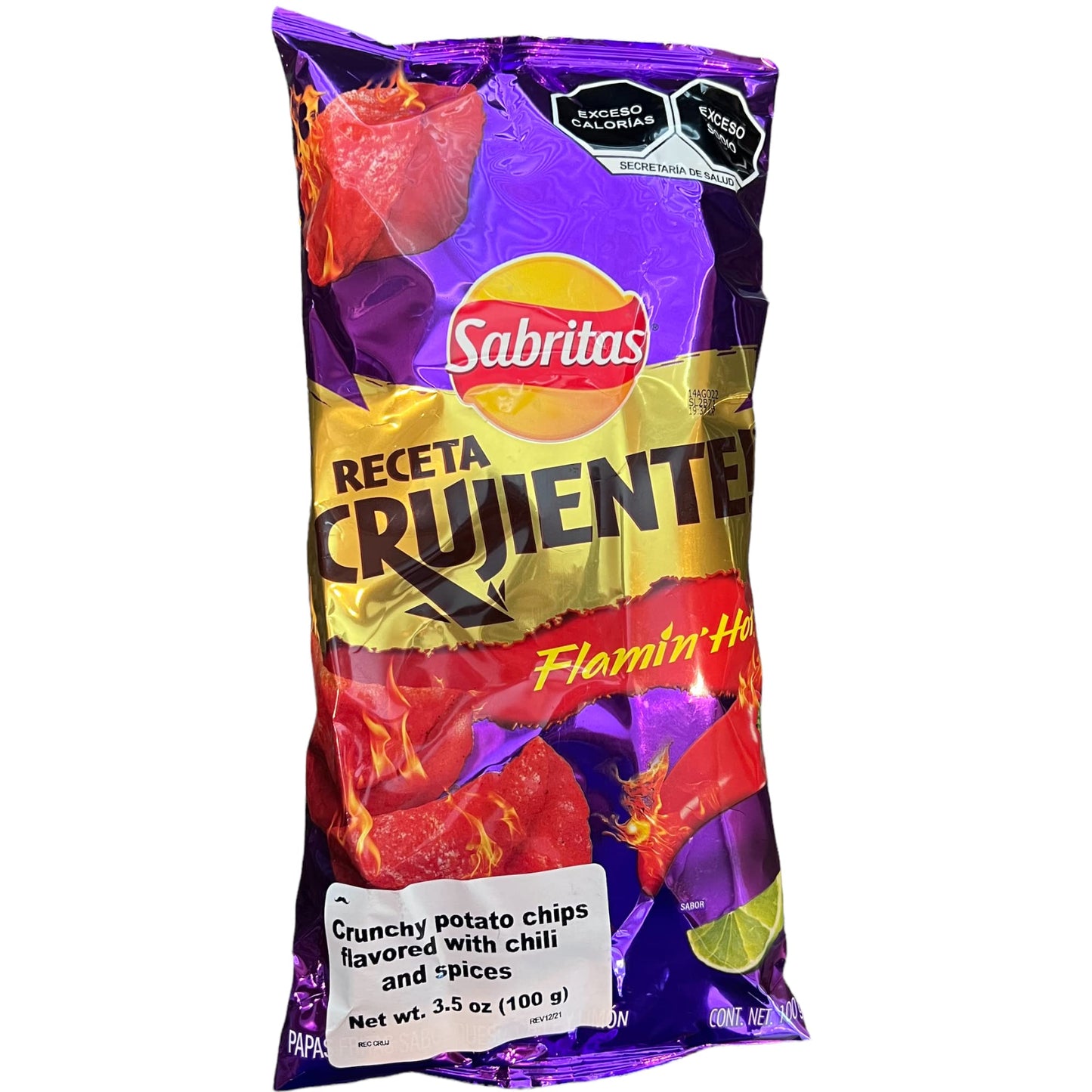 Receta Crujiente Flamin' Hot (3 Pack) 3.5 oz - Mexican Large Chips - Botanas Mexicanas Bolsa Grande