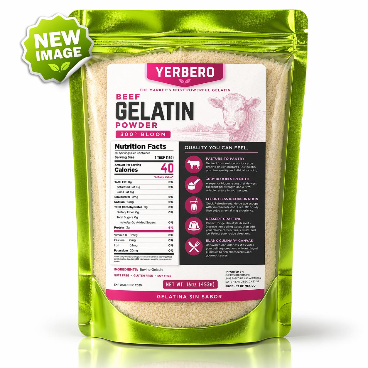 Yerbero Unflavored Beef Gelatin Powder 1 Pack 6 oz (453g)