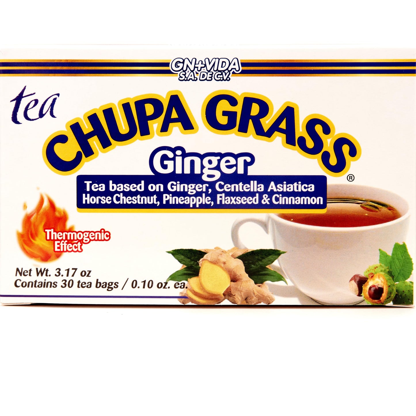 New Improved Formula Tea CHUPA Grass - Tea Based Ginger, Gotu Kola & Cinammon & Te CHUPA Panza Jengibre (30 Tea Bags/0.10 oz Each)