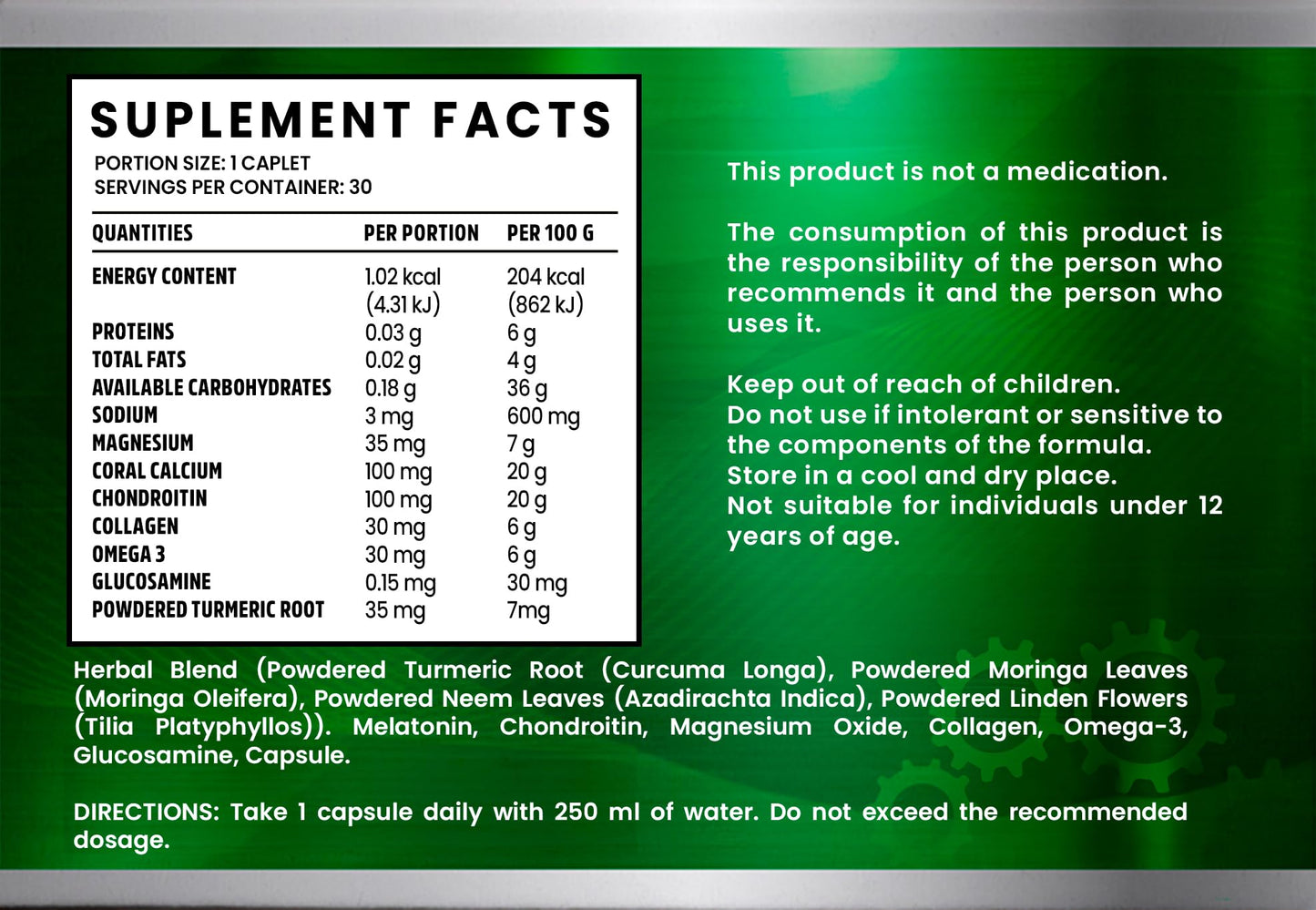 Ultra Advance PM Green Ultimate Joint Support with Omega-3, Turmeric, Glucosamine Chondroitin Formula. Vegan, Non GMO, 30 Caps (PM Green)