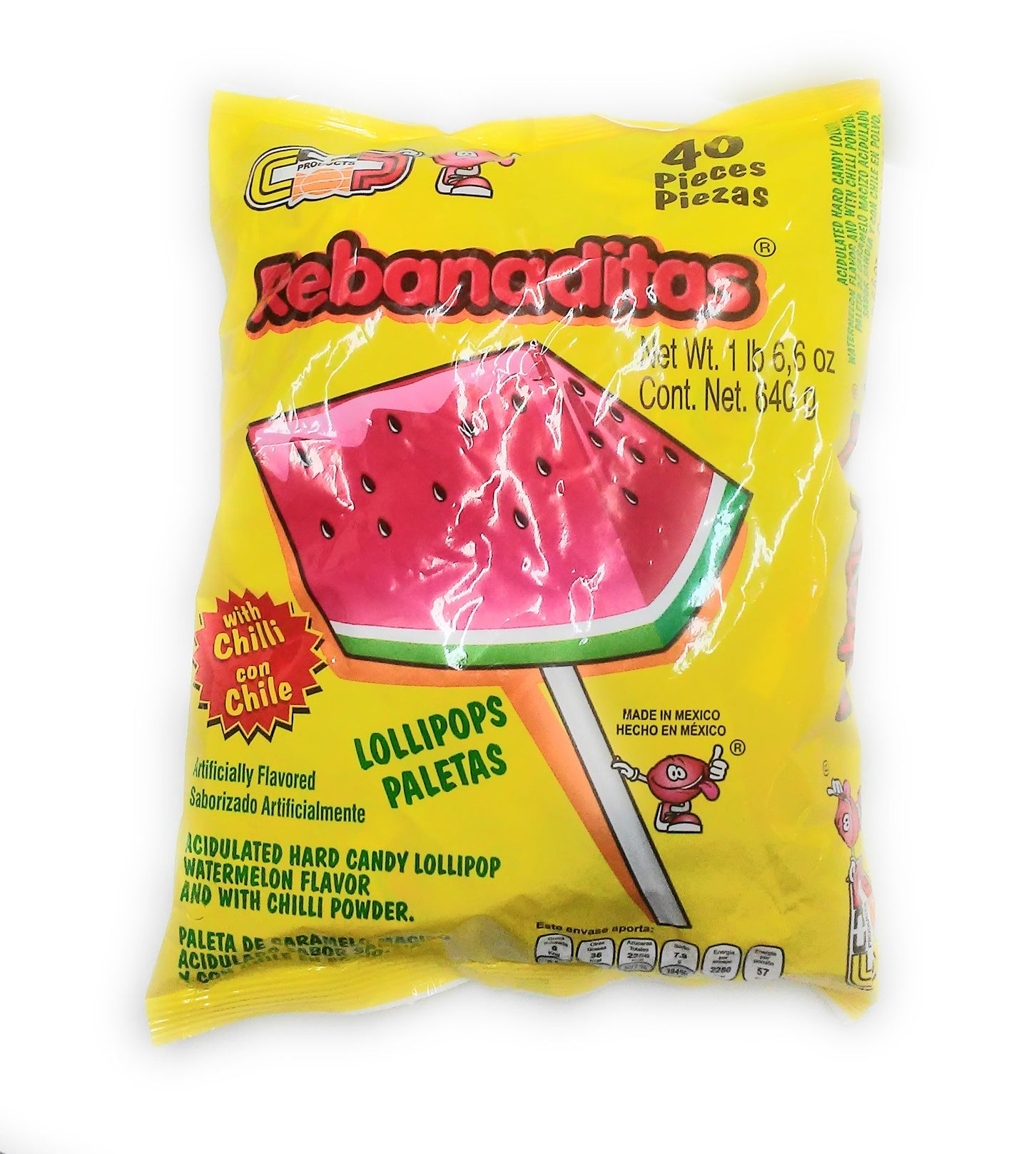Vero Rebanaditas Paletas Sabor Sandia Hard Candy Chili Covered Lollipops 40 pcs