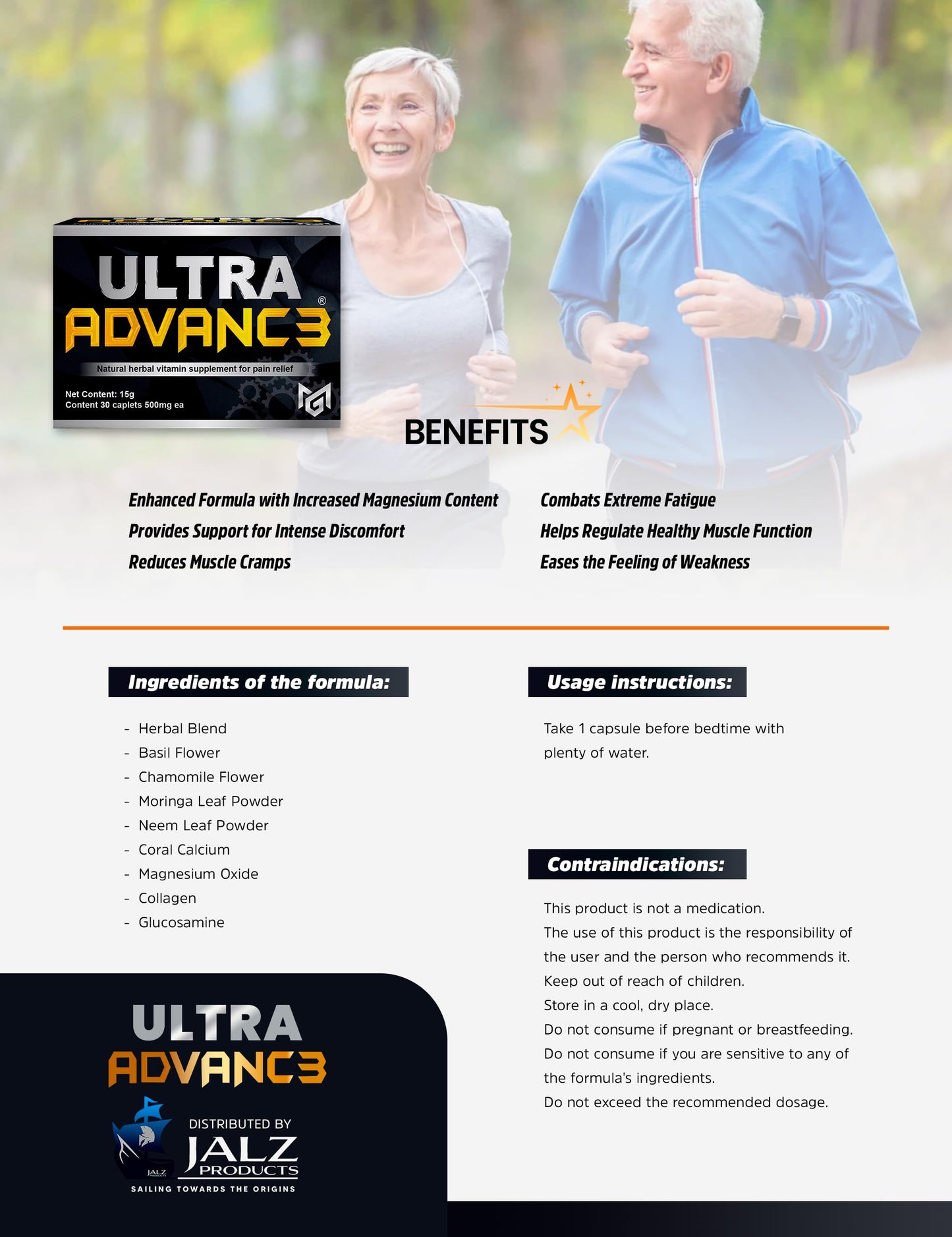 Ultra Advance Ultimate Joint Support, Higher Concentration of Magnesium, neem Glucosamine Chondroitin Formula. Vegan, Non GMO, 30 Caps (Black Extra Magnesium)