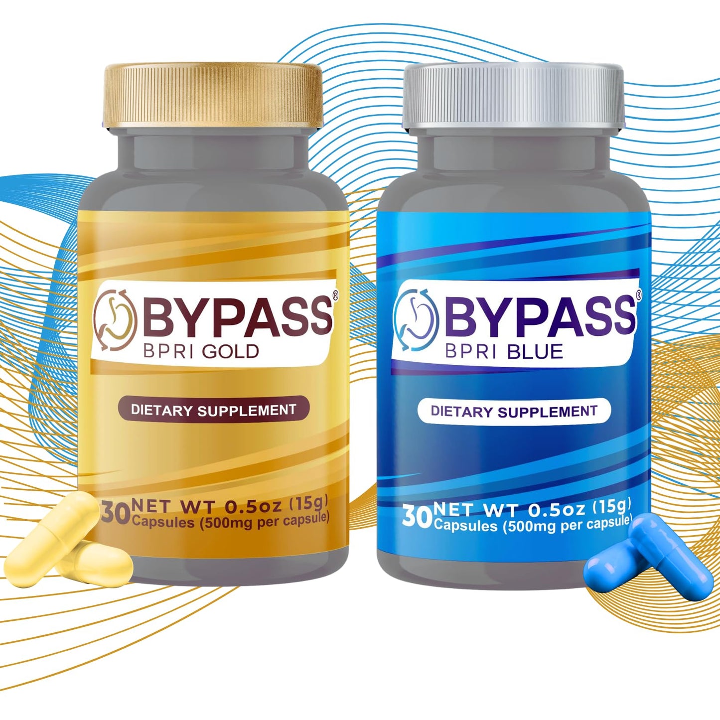 YERBERO Bypass BPRI Gold & Blue Capsules Bundle - 100% Natural - Includes Bpri Gold (30 Caps, 500mg Morning Boost) & Bpri Blue (30 Caps, 500mg Balanced Support) - Premium Natural Ingredients.