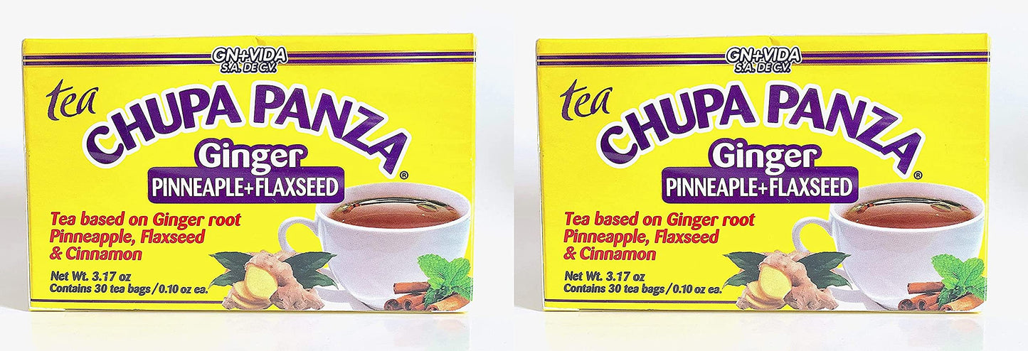 Tea CHUPA Panza, Tea Based ONGINGER Root, PINNEAPPLE, Flaxseed & Cinnamon (30 Tea Bags/0.10 oz Each) Pack of 2