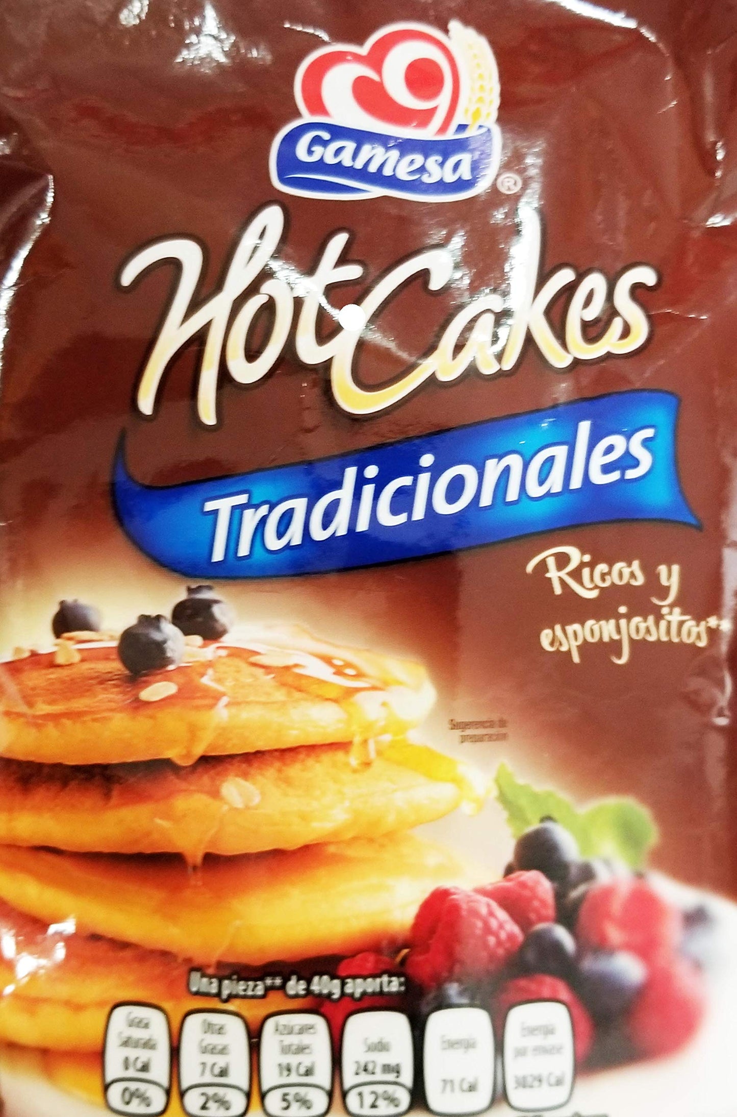 Gamesa Mexican Hot Cakes Pancake Mix. Wheat flour prepared and fortified to cook delicious and fluffy hot cakes. 1 bag (800grs)