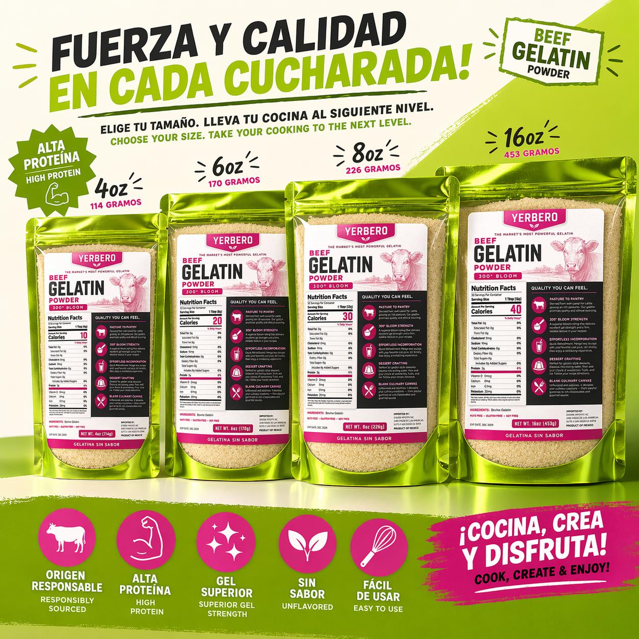 Yerbero Unflavored Beef Gelatin Powder 8oz (226g)