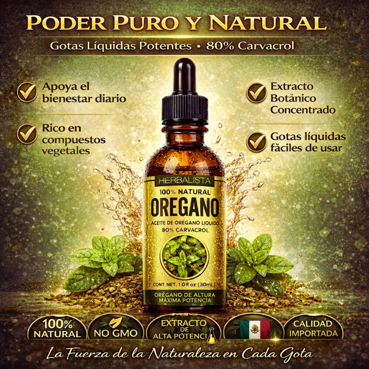 Aceite de Orégano 30ml (1.01oz) – 80% Carvacrol