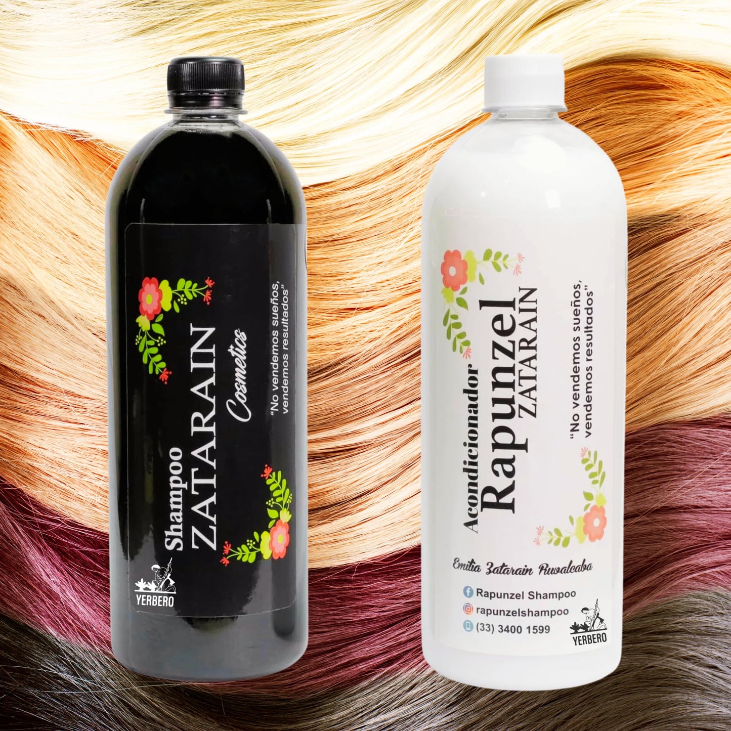 Yerbero - Rapunzel Zatarain Shampoo + Conditioner 2 Piece Bundle | 1Lt (33.81 Fl Oz) | 100% Natural & Genuine | Herbal Artisan Made Shampoo | Imported From Mexico.