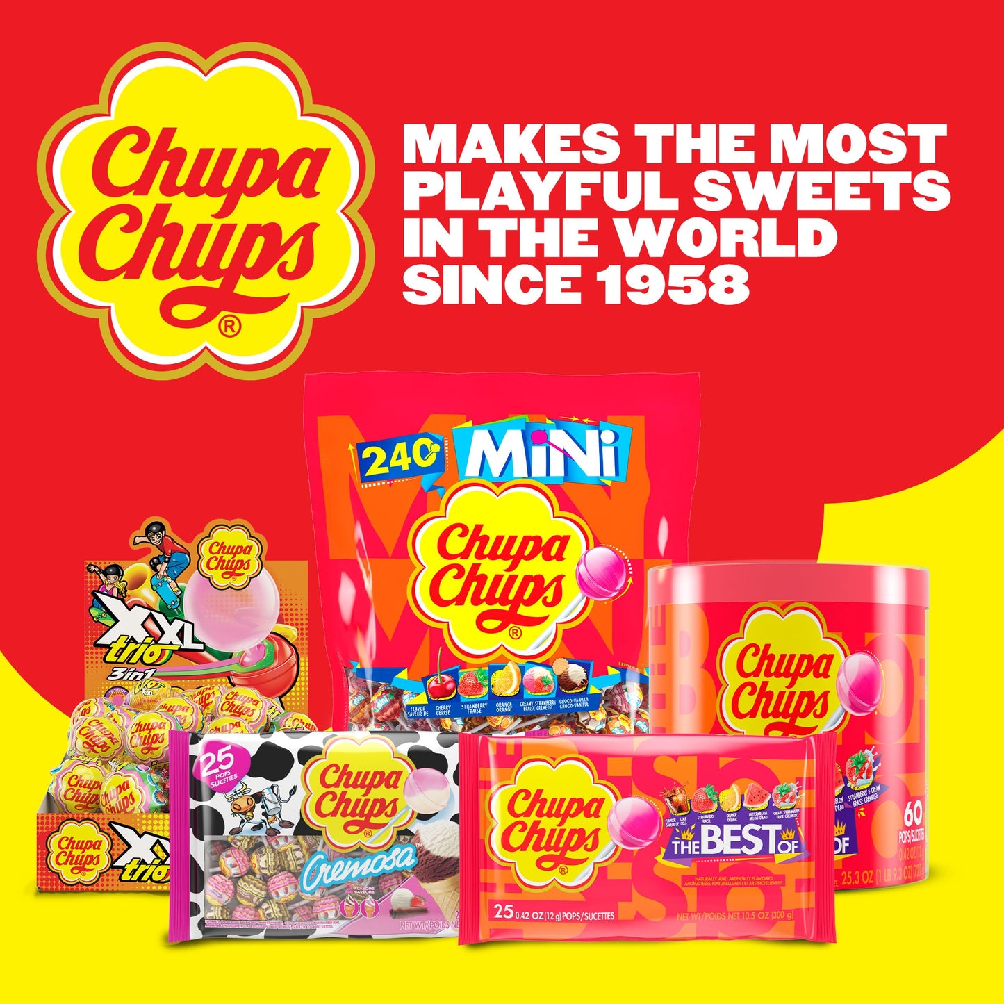 Chupa Chups Cremosa Lollipop Assortment, 2 Ice Cream Flavors, Individually Wrapped Candy for Kids, 16.9 Oz Bag (40 Suckers)