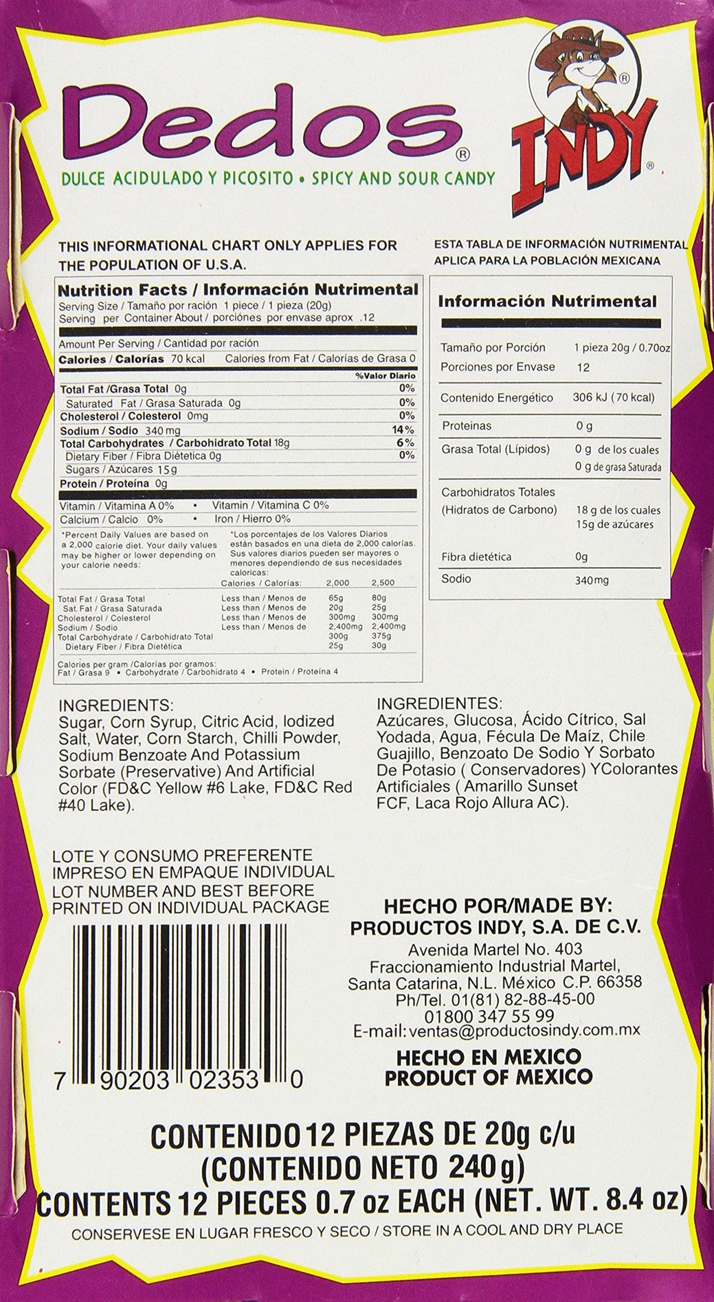 Indy Dedos Spicy and Sour Mexican Candy, 8.4 oz., 12 Count