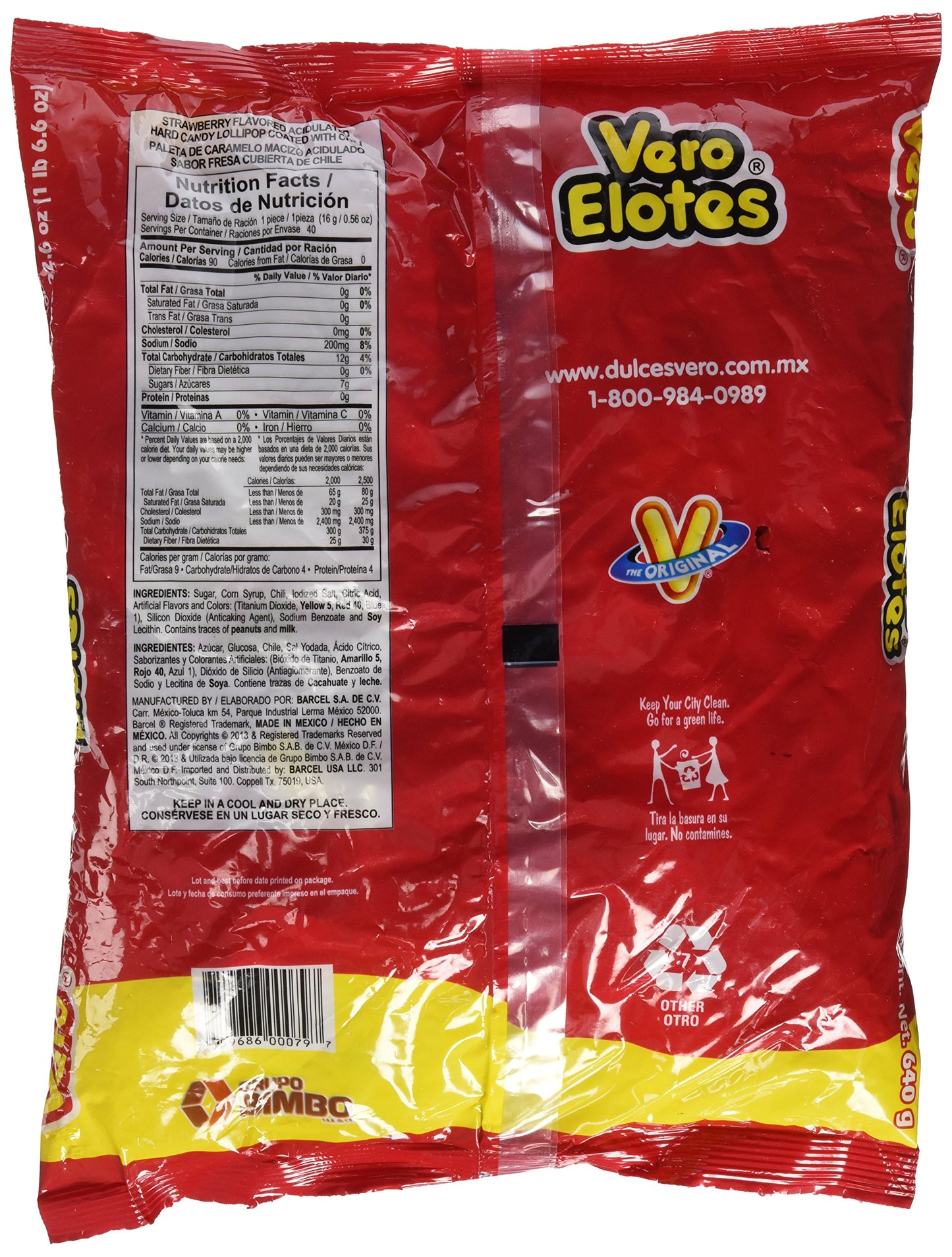 Vero Elotes Paletas Sabor Fresa Con Chile Mexican Hard Candy Chili Pops 40 Pcs