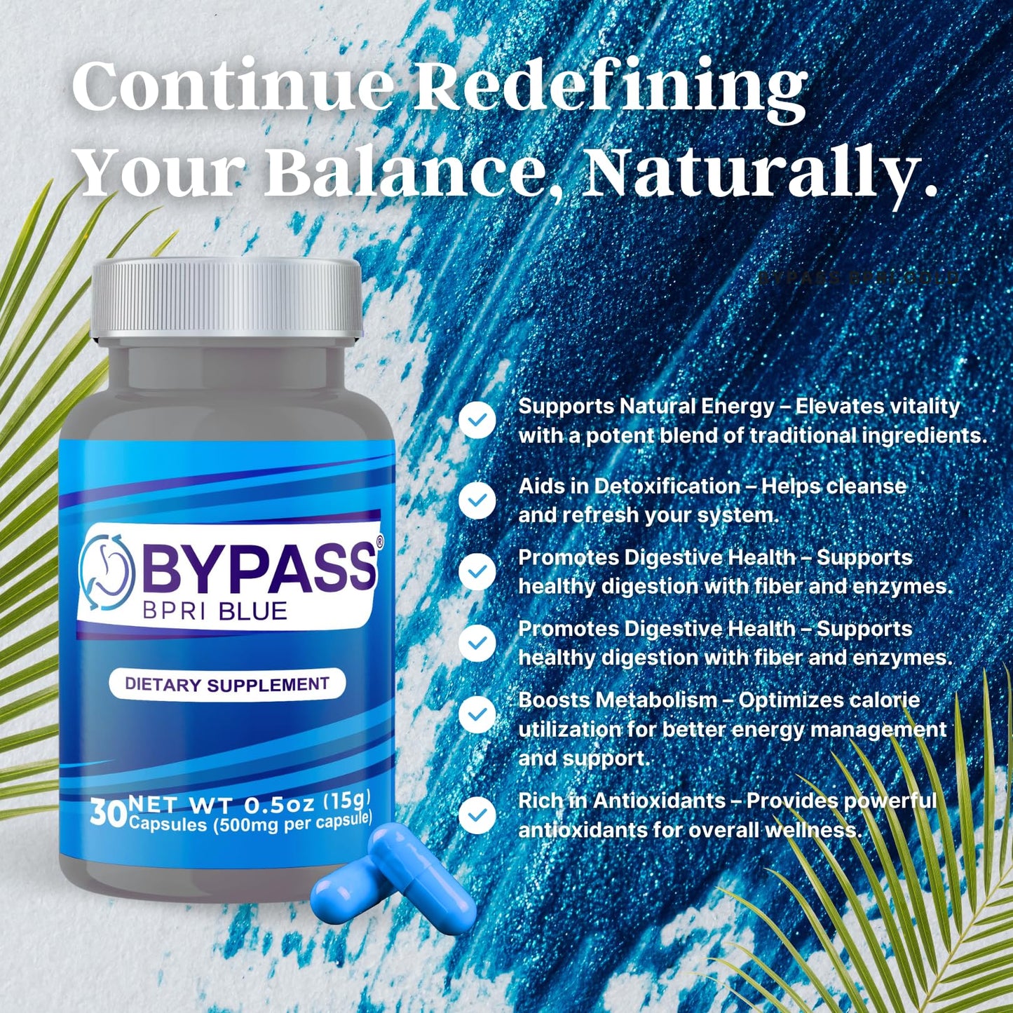 YERBERO Bypass BPRI Gold & Blue Capsules Bundle - 100% Natural - Includes Bpri Gold (30 Caps, 500mg Morning Boost) & Bpri Blue (30 Caps, 500mg Balanced Support) - Premium Natural Ingredients.